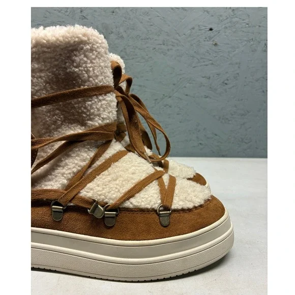 JSLIDES Winter Boots Women's Brown Suede Shearling Lined Lace Up Casual 8.5 - Picture 5 of 16